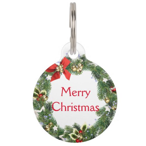 Large Christmas Wreath Dog Pet ID Tag