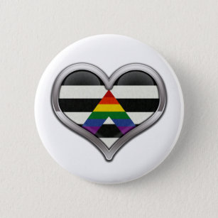 Large Chrome Heart in LGBT Ally Pride Flag Colors Pinback Button