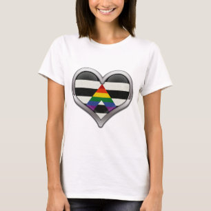 Large Chrome Heart in LGBT Ally Pride Flag Colors T-Shirt