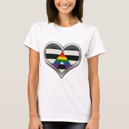 Large Chrome Heart in LGBT Ally Pride Flag Colors T_Shirt