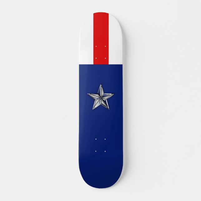 Large Chrome Like Silver Star on Festive Colors Skateboard (Front)