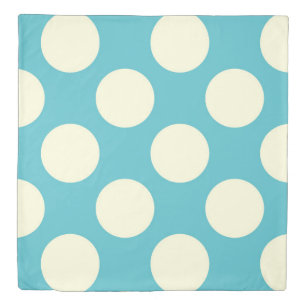 Large circles polka dots cream blue duvet cover
