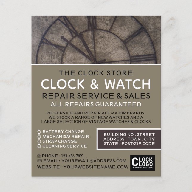 Large Clock Face, Horologist Advertising Flyer (Front)