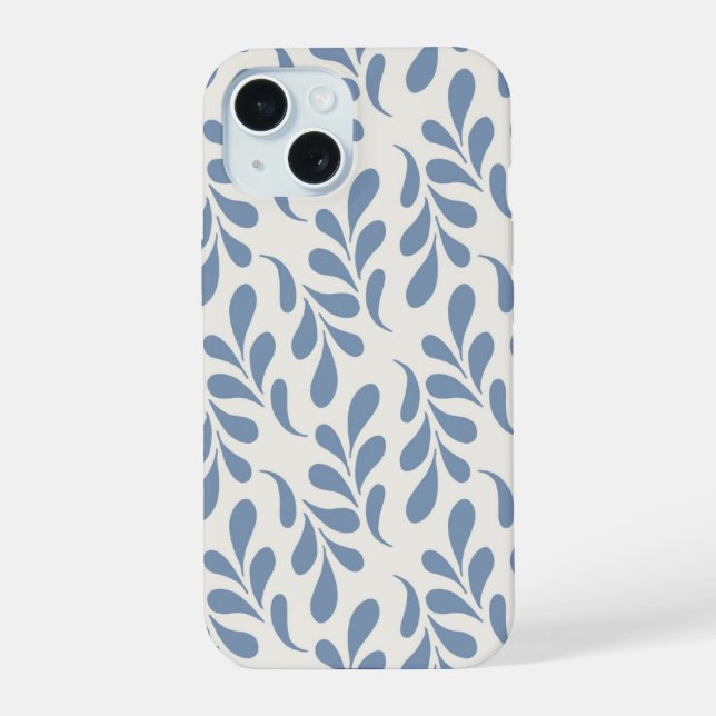 Large Coastal Blue Botanical Leaf Pattern Iphone Case (Back)