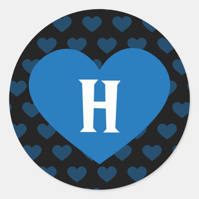 Large Cobalt Blue Heart & Black Background Classic Round Sticker (Front)