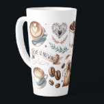 Large Coffee Cup Love Is Brewing<br><div class="desc">Discover the perfect gift under $25 with our large "Love is Brewing" coffee cup, featuring delightful illustrated coffee house art with a latte, coffee beans, heart, and espresso. This charming cup is ideal for coffee lovers and adds a cozy touch to any setting. Versatile and stylish, it can also be...</div>
