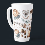 Large Coffee Cup Love Is Brewing<br><div class="desc">Discover the perfect gift under $25 with our large "Love is Brewing" coffee cup, featuring delightful illustrated coffee house art with a latte, coffee beans, heart, and espresso. This charming cup is ideal for coffee lovers and adds a cozy touch to any setting. Versatile and stylish, it can also be...</div>