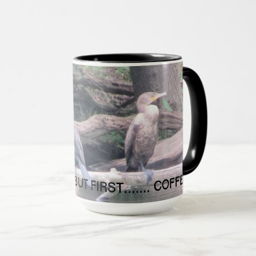 Large Coffee Mug with Cormorant Bird Couple