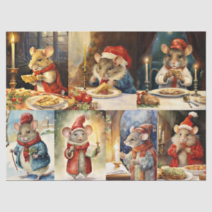 Large Collage of Christmas Mice for Decoupage Tissue Paper