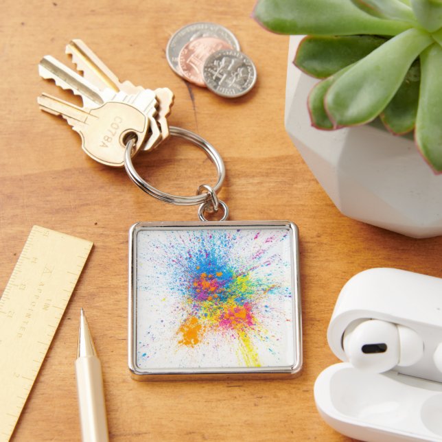 Large Color Splash Premium Square Keychain (Desk)