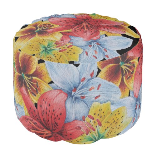 large colorful all over floral pattern contempory  pouf