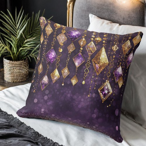 Large Colorful Boho Gems Violet and Gold ID1035 Throw Pillow