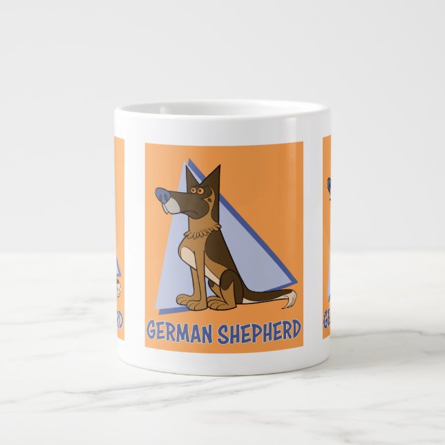 Large Colorful Cartoon German Shepherd Dog Giant Coffee Mug (Front)