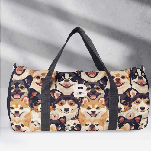 large Colorful dog monogram animal pattern Duffle Bag