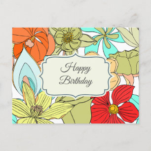 Large Colorful Flowers Happy Birthday  Postcard
