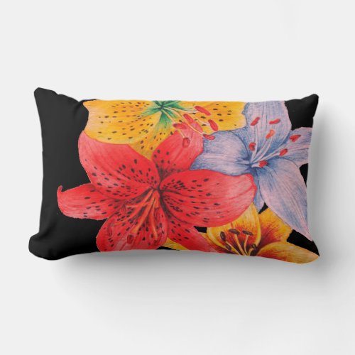 large colorful lily design contempory flower lumbar pillow