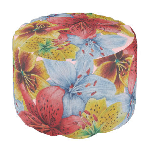 large colorful lily design contempory flower pouf