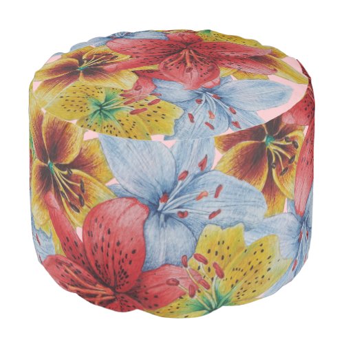 large colorful lily design contempory flower pouf