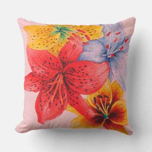 large colorful lily design contempory flower throw pillow