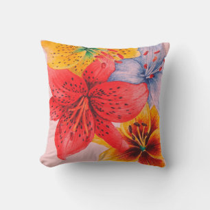 large colorful lily design contempory flower throw pillow