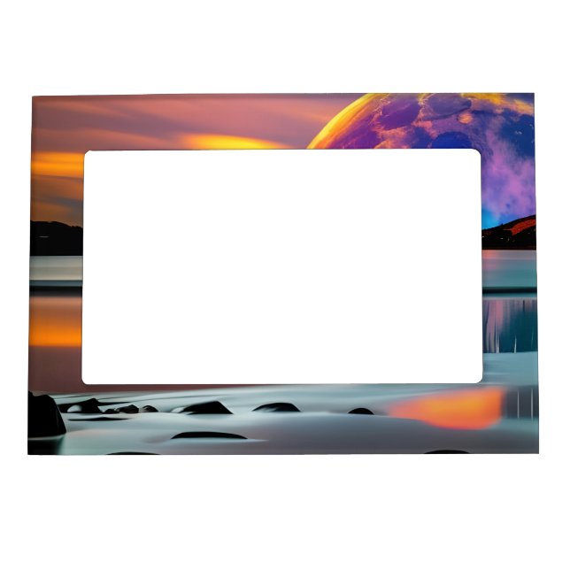Large Colorful moon rises over water- reflecting  Magnetic Frame (Front)