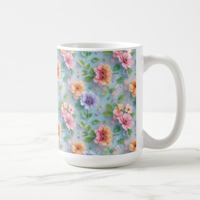 Large Colorful Paper Flowers Coffee Mug (Right)