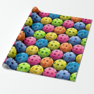 Large Colorful Pickleballs on Black Wrapping Paper