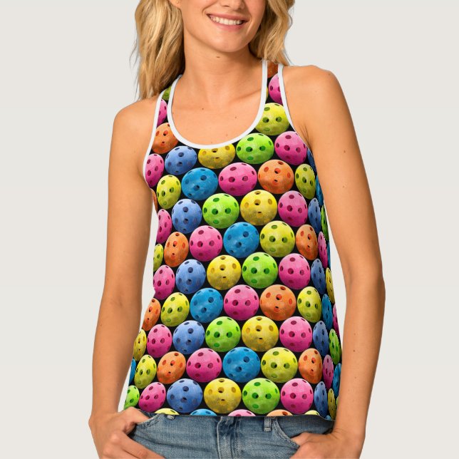 Large Colorful Pickleballs - Tank Top (Front)