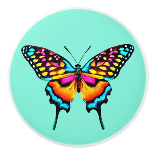 Large Colorful Swallowtail Butterfly Ceramic Knob