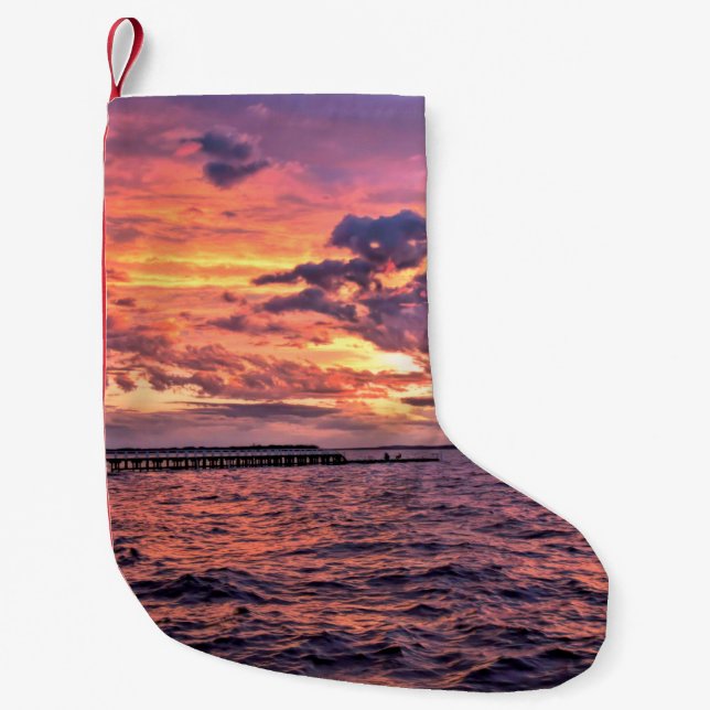 Large colourful sunset over waterbeach,beautiful,c small christmas stocking (Front)