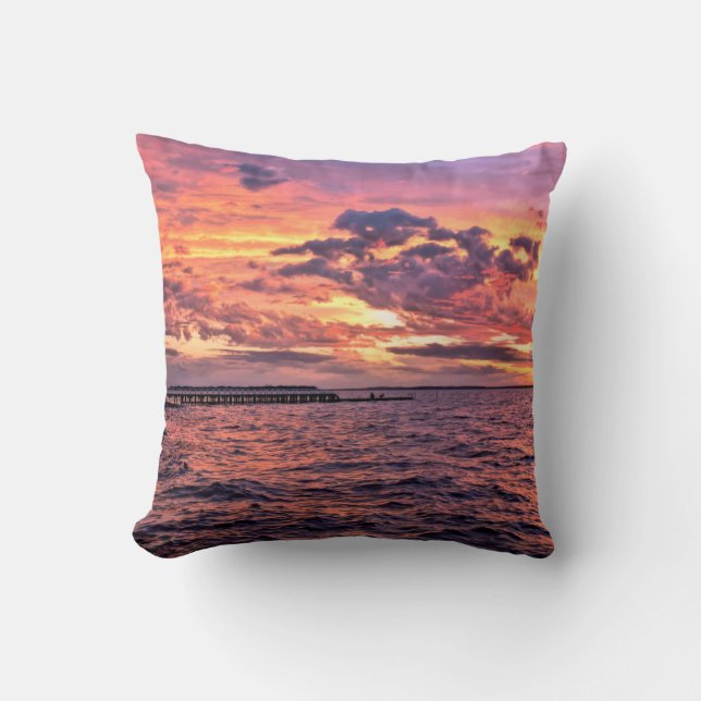 Large colourful sunset over waterbeach,beautiful,c throw pillow (Front)