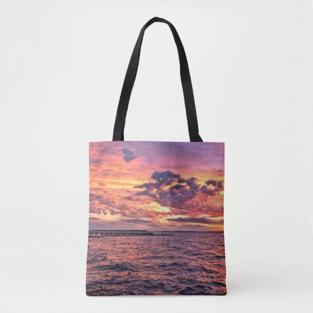 Large colourful sunset over waterbeach,beautiful,c tote bag (Front)