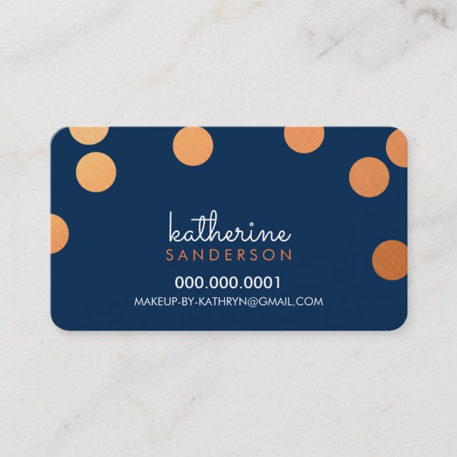 LARGE CONFETTI SPOT modern bold copper foil navy Business Card (Front)