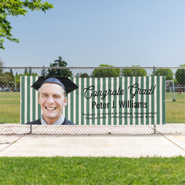 Large Congrats Grad Green Lines Men Custom Photo Banner (Insitu)