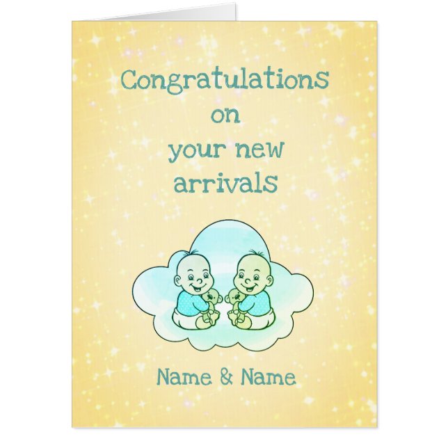 Large Congratulations Twin Boys Design Card (Front)