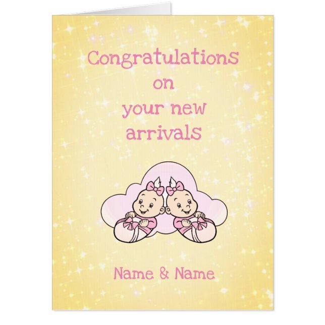 Large Congratulations Twin Girls Design Card (Front)