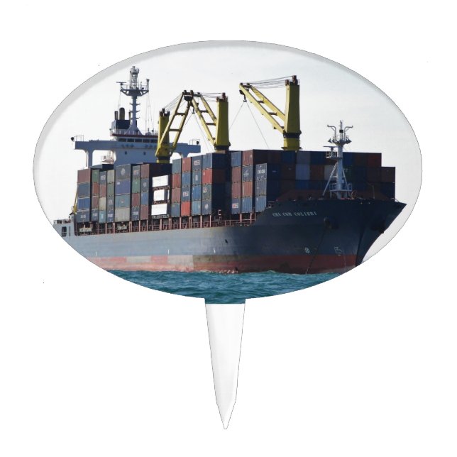 Large Container Ship At Anchor Cake Topper (Front)
