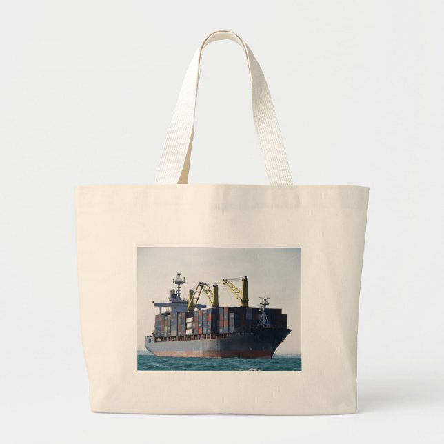 Large Container Ship At Anchor Large Tote Bag (Front)