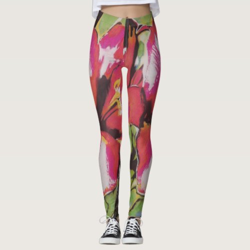 large contempory colorful abstract floral design leggings