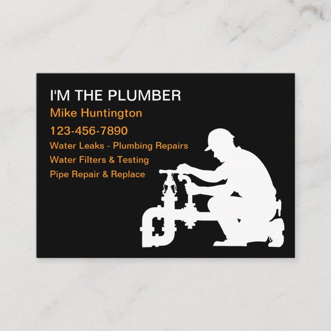 Large Cool Plumber Service Business Cards (Front)