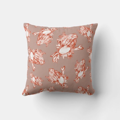 Large coral conch shell on summer coral throw pillow