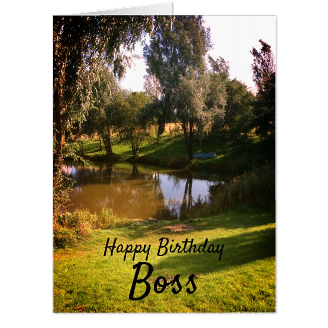 Large Country scene Happy Birthday Boss Card (Front)