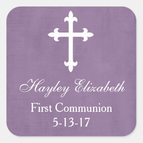 Large Cross Favor Tag Purple Square Sticker