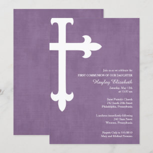 Large Cross Religious Invitation, Purple Invitation