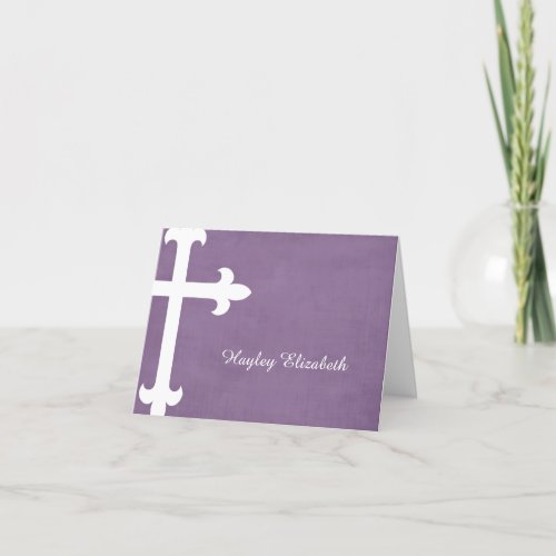Large Cross Religious Thank You Purple Thank You Card