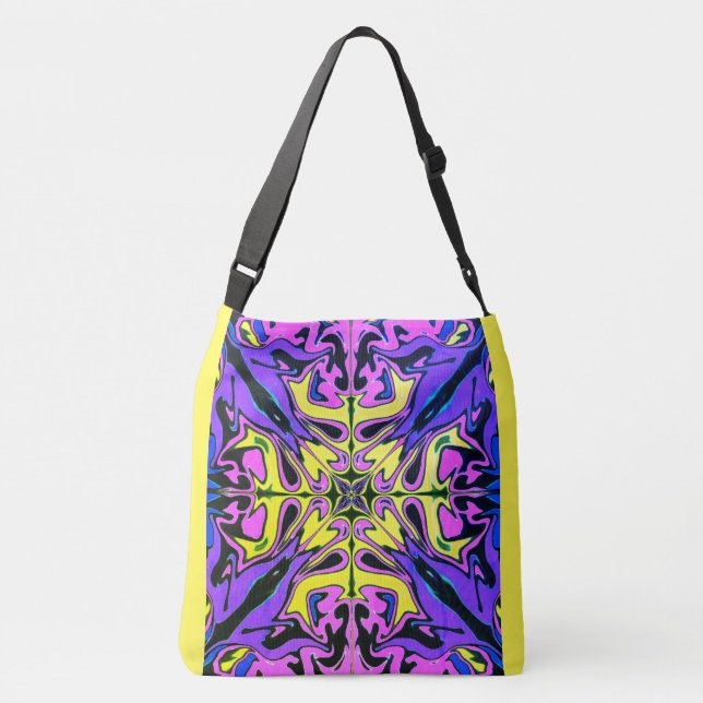 large crossbody tote bag bright colors abstract (Back)