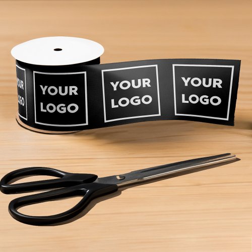 Large Custom Business Company Logo Pattern Black Satin Ribbon