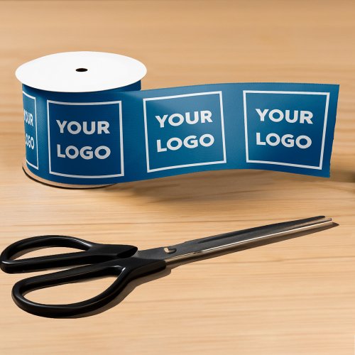 Large Custom Business Company Logo Pattern Blue Satin Ribbon