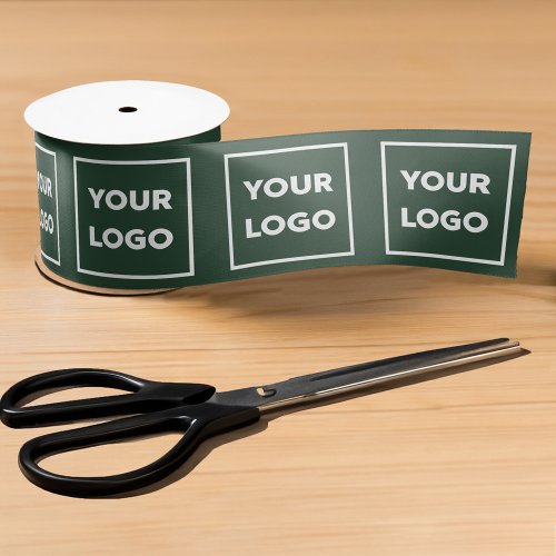 Large Custom Business Company Logo Pattern Green Satin Ribbon