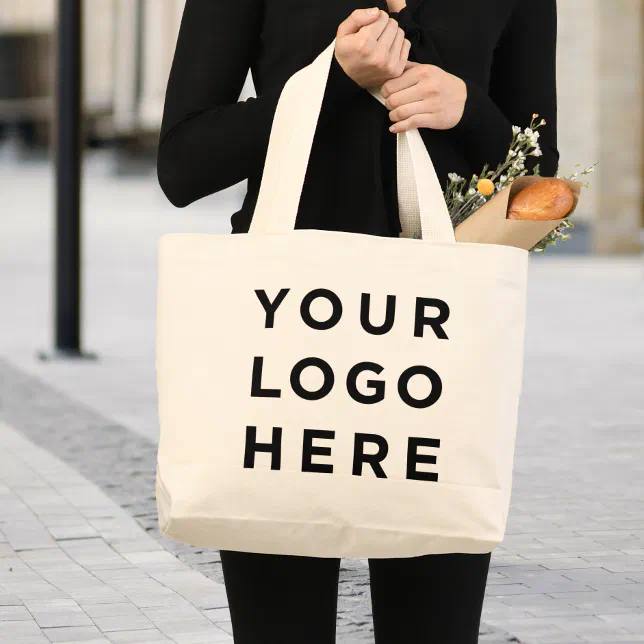 Large Custom Cotton Tote Bag with Logo No Minimum | Zazzle